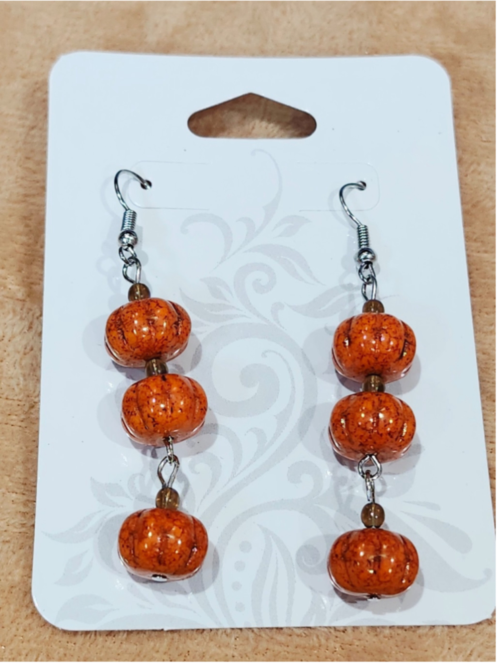 Triple Pumpkin Dangle Earrings Drop Fall Autumn Jewelry